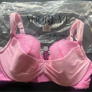 BNWT Adore Me 40DDD Pink Lace Tulle Demi Bra